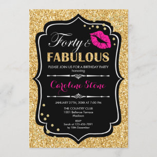 Invitation 40e anniversaire - Quarante fabuleux or noir rose
