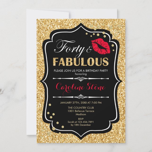 Invitation 40e anniversaire - Quarante fabuleux or noir rouge (Devant)
