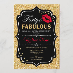 Invitation 40e anniversaire - Quarante fabuleux or noir rouge