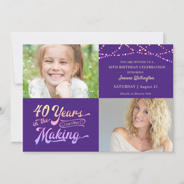 Invitation 40e anniversaire Retro 40 ans dans les lumières de (Devant)