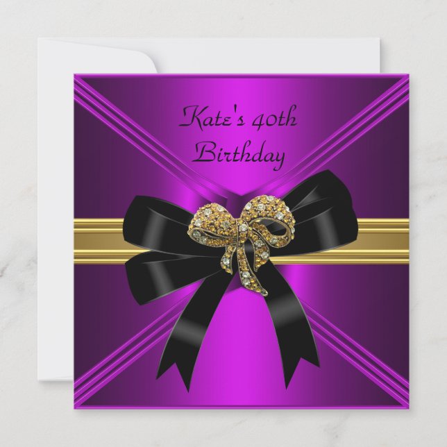 Invitation 40e anniversaire Rich Royal Black Purple Magenta (Devant)