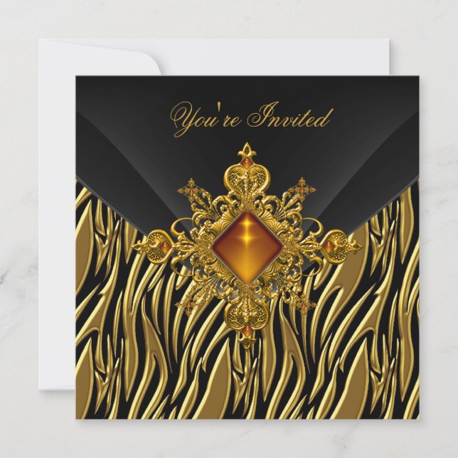 Invitation 40e anniversaire Rich Zebra or Ambre bijou Noir (Devant)