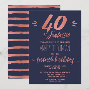 Invitation 40e anniversaire Rose Gold Blue soirée tendance