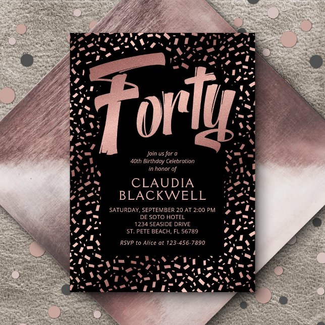 Invitation 40e anniversaire Rose Gold Confetti (Créateur téléchargé)
