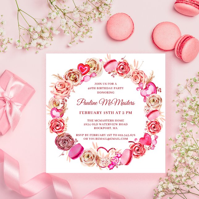 Invitation 40e anniversaire Rose rose Coeur Tourbillonnant Va (Créateur téléchargé)