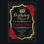 Invitation 40e anniversaire - Roses rouges noires d'or<br><div class="desc">40e anniversaire de célébration invitation. Design noir élégant avec de l'or de parties scintillant et des roses rouges. Parfait pour une soirée d'anniversaire élégante. Peut être customisé à n'importe quel âge.</div>