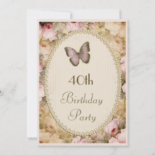 Invitation 40e anniversaire Roses vintage Papillon, Notes de