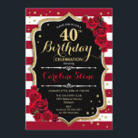 Invitation 40e anniversaire - Rouge or noir blanc rayures Ros<br><div class="desc">40e anniversaire Invitation Elégante marsala vin rouge noir blanc design avec fausse parties scintillant or. Bandes rouges foncées avec roses. Parfait pour une soirée d'anniversaire élégante.</div>