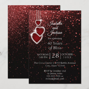 Invitation 40e Anniversaire Rubis Rouge Pailleté
