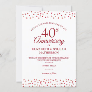 Invitation 40e anniversaire Ruby Hearts Changer la date