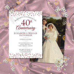 Invitation 40e Anniversaire Ruby Love Hearts Confetti Photo