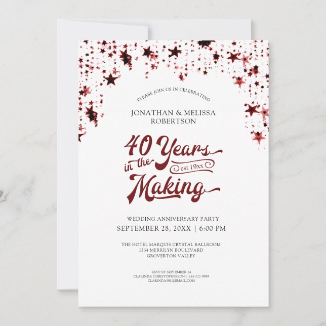 Invitation 40e anniversaire Ruby Red Stars 40 ans (Devant)