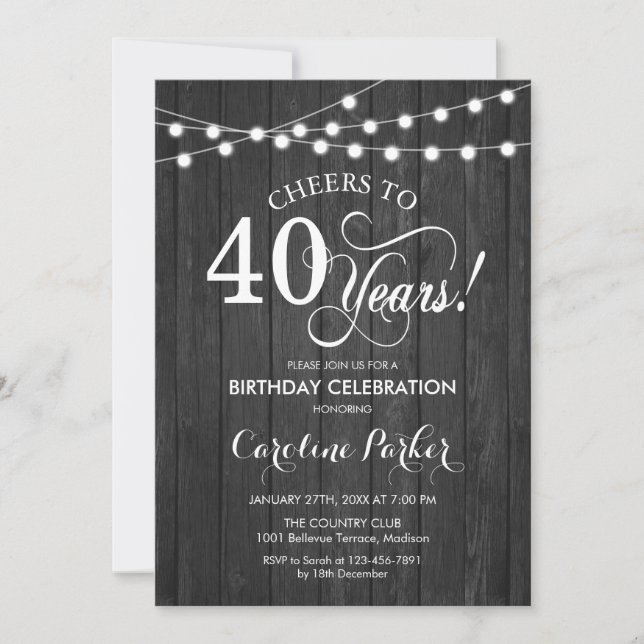 Invitation 40e anniversaire - Rustic Grey Motif (Devant)
