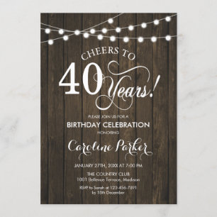 Invitation 40e anniversaire - Rustic Wood Motif