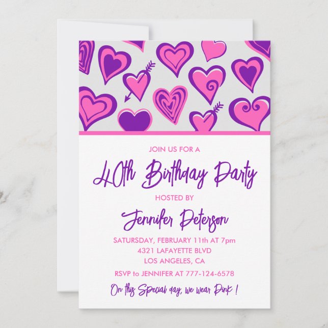 Invitation 40e anniversaire Saint-Valentin cœur ro (Devant)