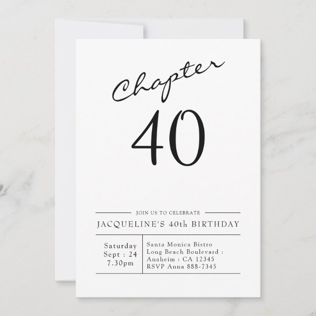 Invitation 40e anniversaire Script 40 Party (Devant)