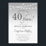 Invitation 40e anniversaire - Silver White<br><div class="desc">Invitation du 40e anniversaire. Design élégant en argent et blanc avec des lumières à cordes féeriques et des polices de caractères. Bravo à 40 ans ! Peut être personnalisé à tout âge! Message-moi si vous avez besoin d'une personnalisation plus poussée.</div>
