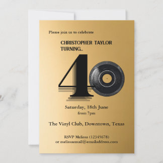 Invitation 40e Anniversaire simple disque vinyle