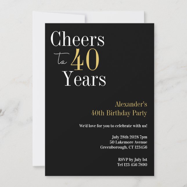 Invitation 40e anniversaire Soeurs à 40 ans Black Gold Party (Devant)