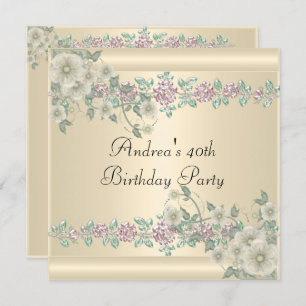 Invitation 40e anniversaire Soft Jolie Crème Floral 2