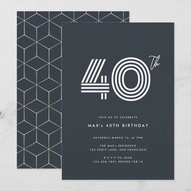 Invitation 40e anniversaire Sombre minimal (Devant / Derrière)