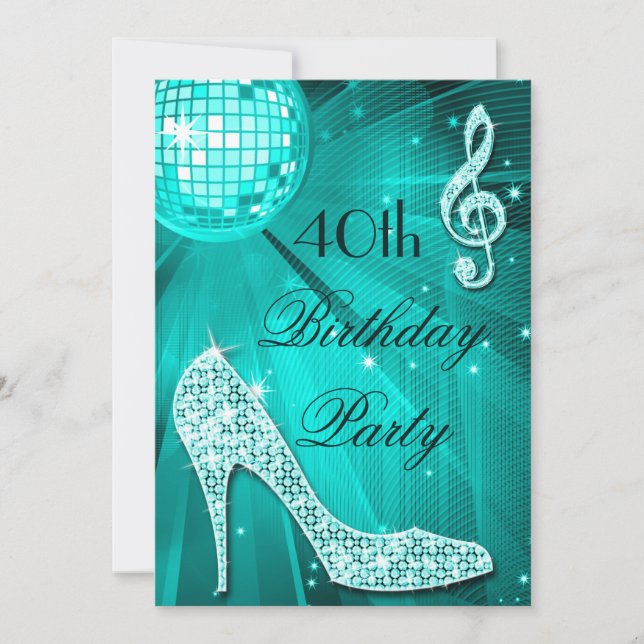 Invitation 40e anniversaire Sparkle Heels et Turquoise Disco  (Devant)