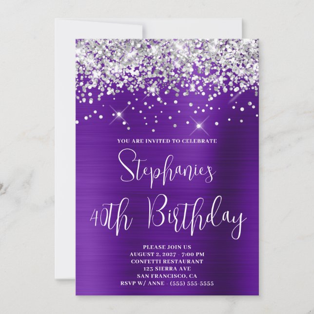 Invitation 40e anniversaire Sparkly Silver Parties scintillan (Devant)