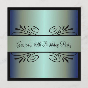 Invitation 40e anniversaire Steel Blue Green Black Floral Par