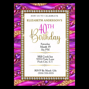 Invitation 40e anniversaire Strata Rose Doré Glamo
