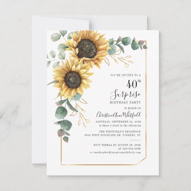 Invitation 40e anniversaire Sunflower verdure Surprise Party (Devant)