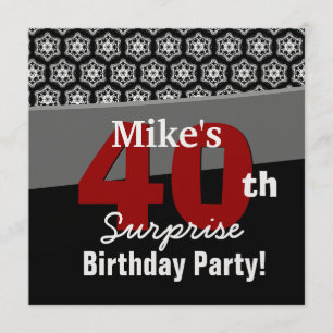Invitation 40e anniversaire surprise Black White Red Stars