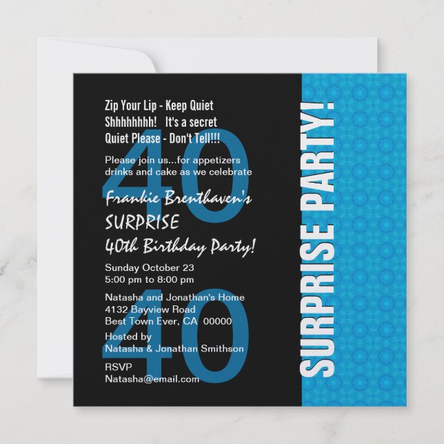 Invitation 40e anniversaire surprise Blue Turquoise moderne W (Devant)