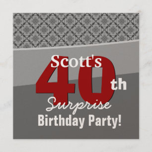 Invitation 40e anniversaire surprise Diamants rouges gris R27