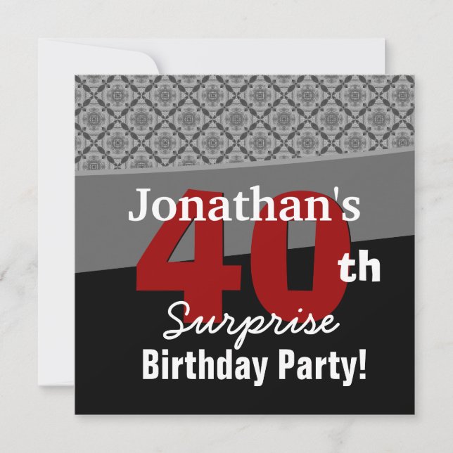 Invitation 40e anniversaire surprise Diamants rouges noirs bl (Devant)
