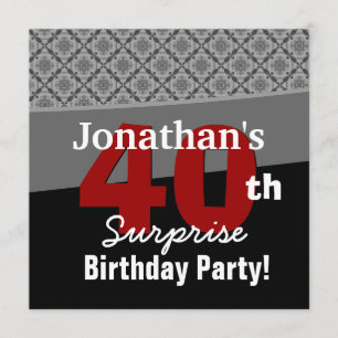 Invitation 40e anniversaire surprise Diamants rouges noirs bl