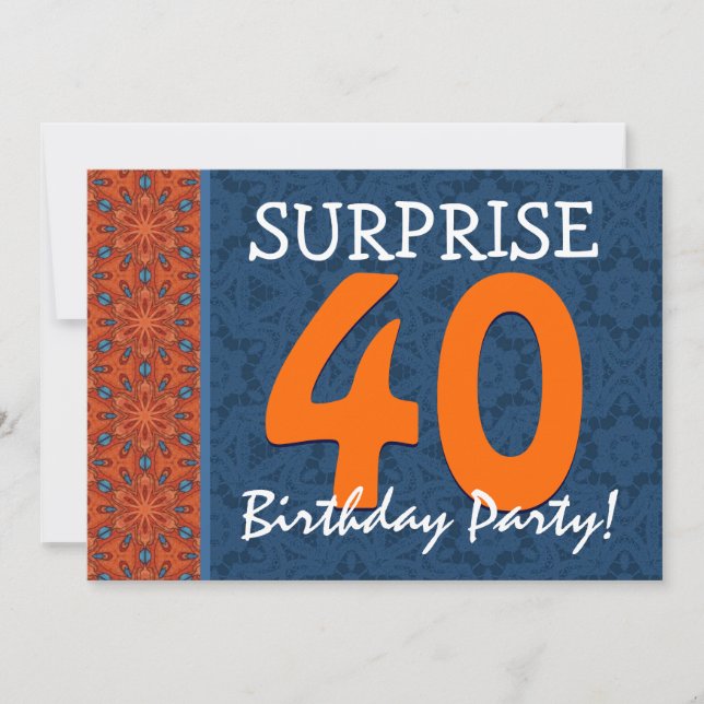 Invitation 40e anniversaire surprise Modèle bleu et orange (Devant)