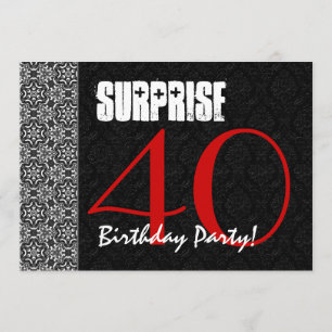 Invitation 40e anniversaire surprise Motif blanc noir rouge