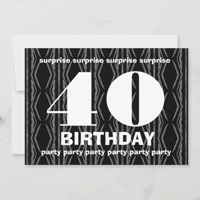 Invitation 40e anniversaire surprise Noir et blanc avec rouge (Devant)