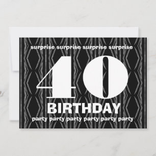 Invitation 40e anniversaire surprise Noir et blanc avec rouge