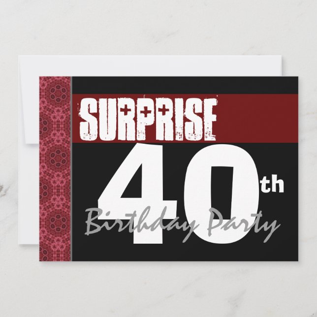 Invitation 40e anniversaire surprise Noir et blanc modernes (Devant)