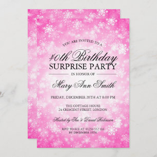 Invitation 40e anniversaire surprise Pink Winter Wonderland