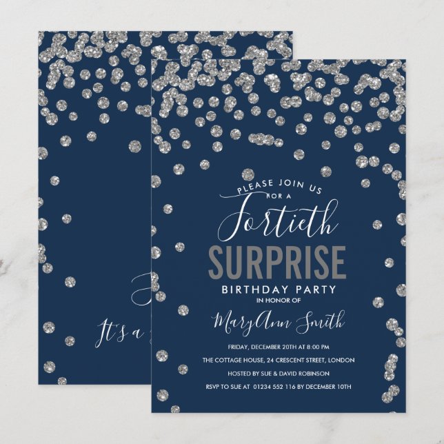 Invitation 40e anniversaire surprise Silver Navy (Devant / Derrière)