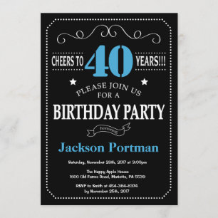 Invitation 40e anniversaire Tableau noir et bleu