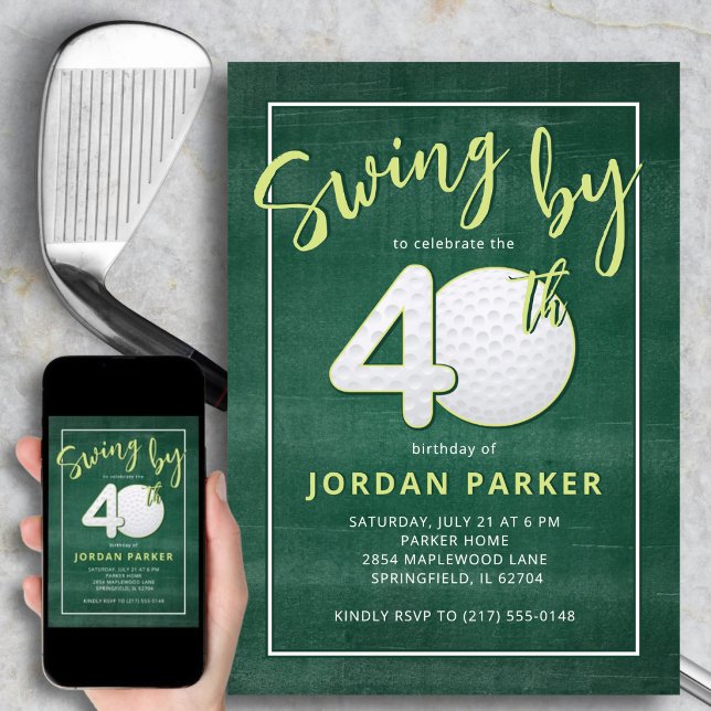 Invitation 40e Anniversaire Thème de Golf Swing par Stylish G (A bold “40” with textured golf detail that stands out.)