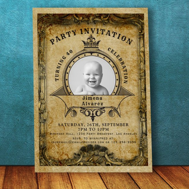 Invitation 40e anniversaire Vintage Retro Photo Surprise Part (Créateur téléchargé)