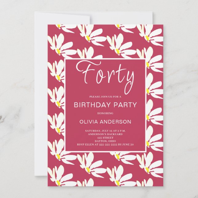 Invitation 40e anniversaire White Floral Daisy (Devant)
