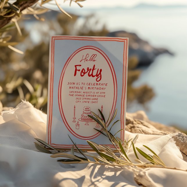 Invitation 40e Câteau tiré à la main quirky amusant anniversa (Créateur téléchargé)