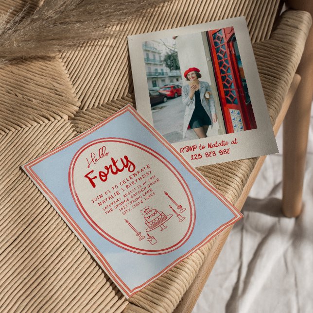 Invitation 40e Câteau tiré à la main Quirky Photo Anniversair (Créateur téléchargé)