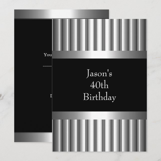 Invitation 40e Chrome Métal Noir Style Argent Hommes (Devant / Derrière)