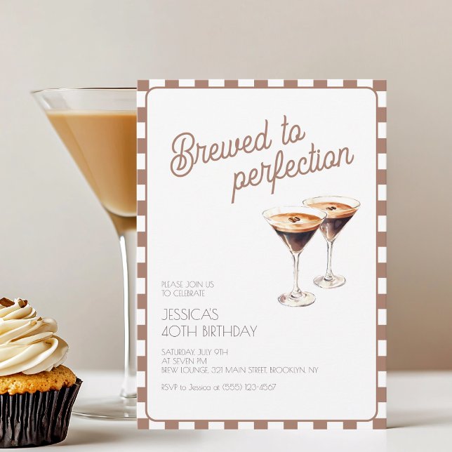 Invitation 40e Espresso Martini brassée fête d'anniversaire B (40th Espresso Martini Brewed Brown Birthday Party Invitation)